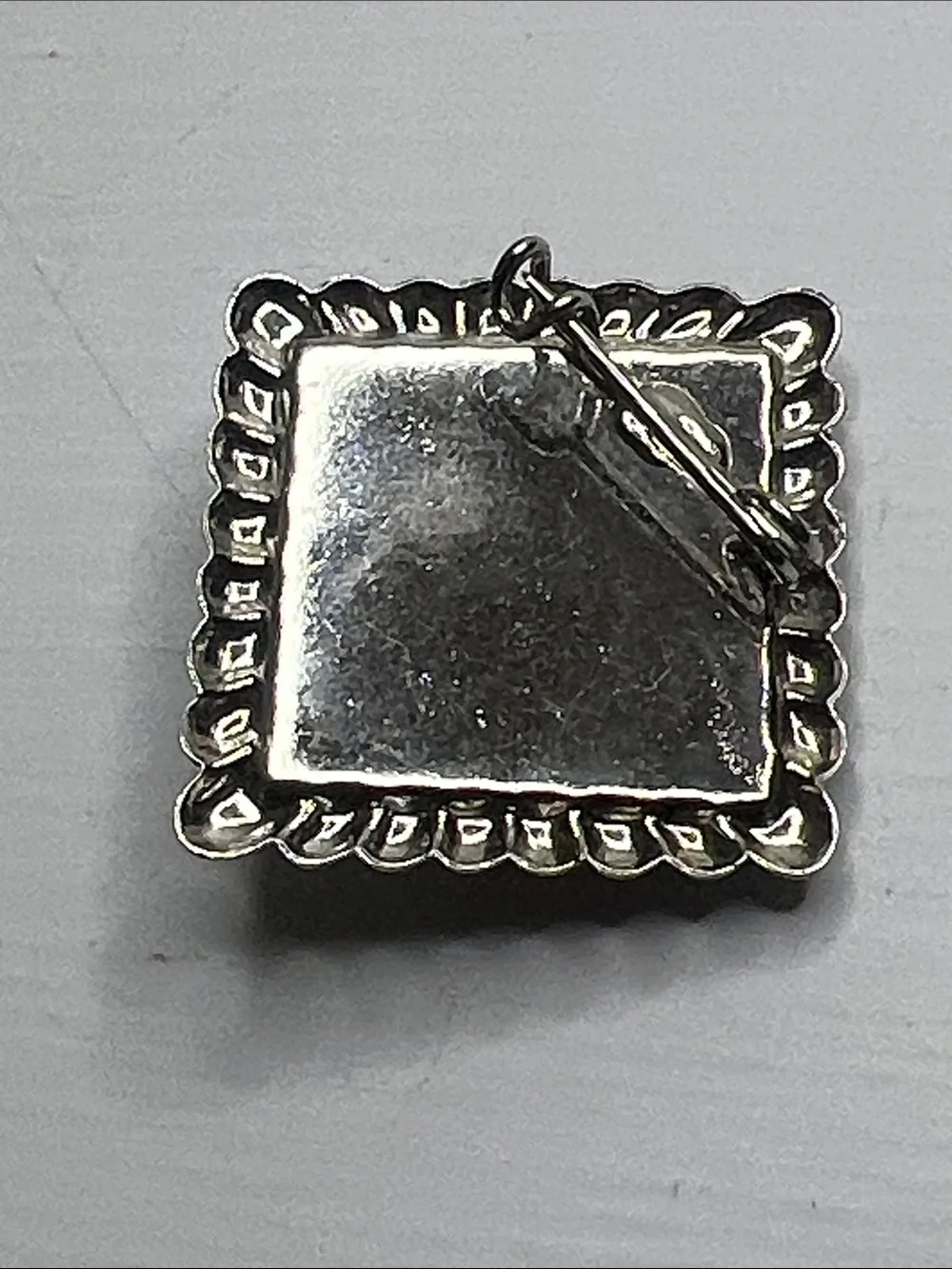 Vintage Square Red Faceted Stone Pin with Silver-Tone Bezel